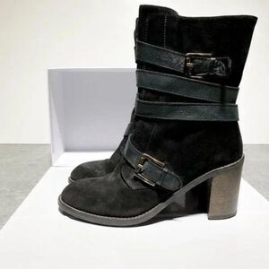 Cordani Black Strap Brown Suede Heel Boots Womens Size 38